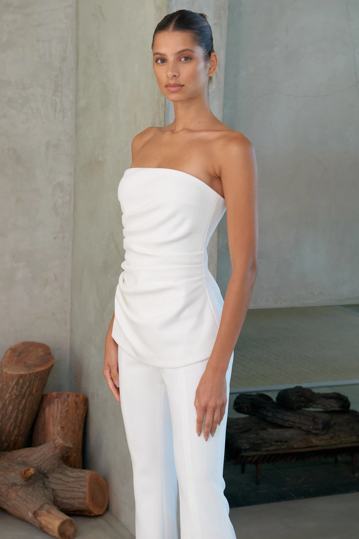 Misha collection ‘Bronte’ bonded crepe ivory jumpsuit