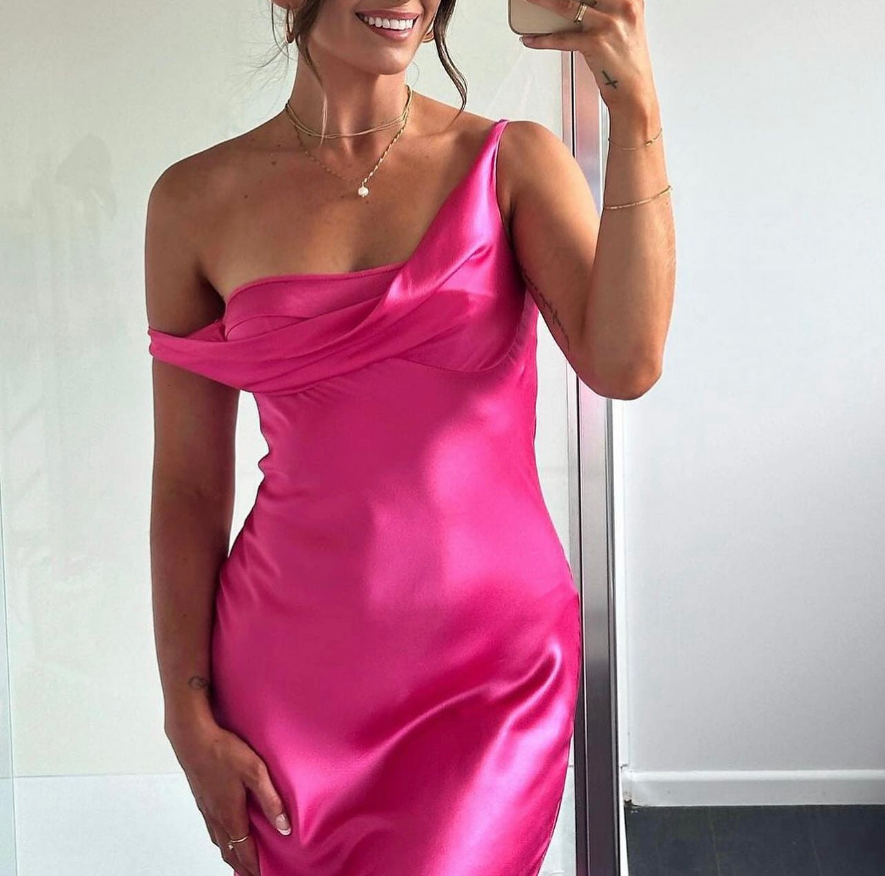 Natalie Rolt ‘Monika’ fuchsia satin gown