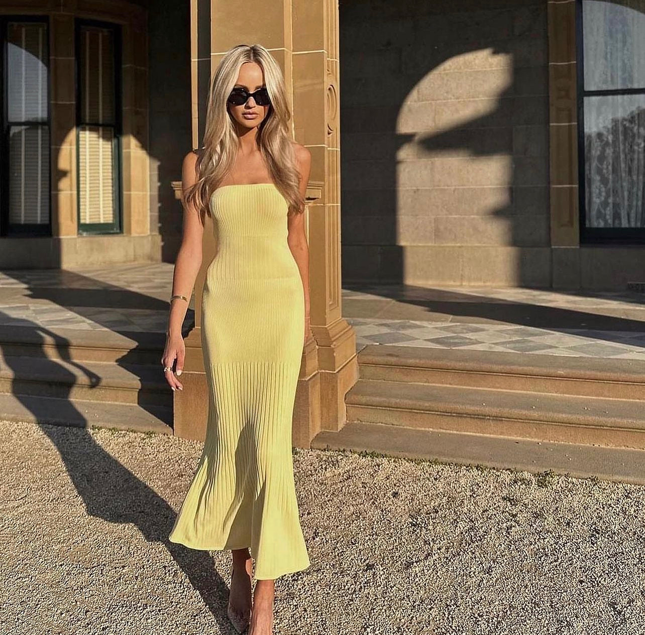 Kookai ‘Serah’ lemon meringue strapless midi