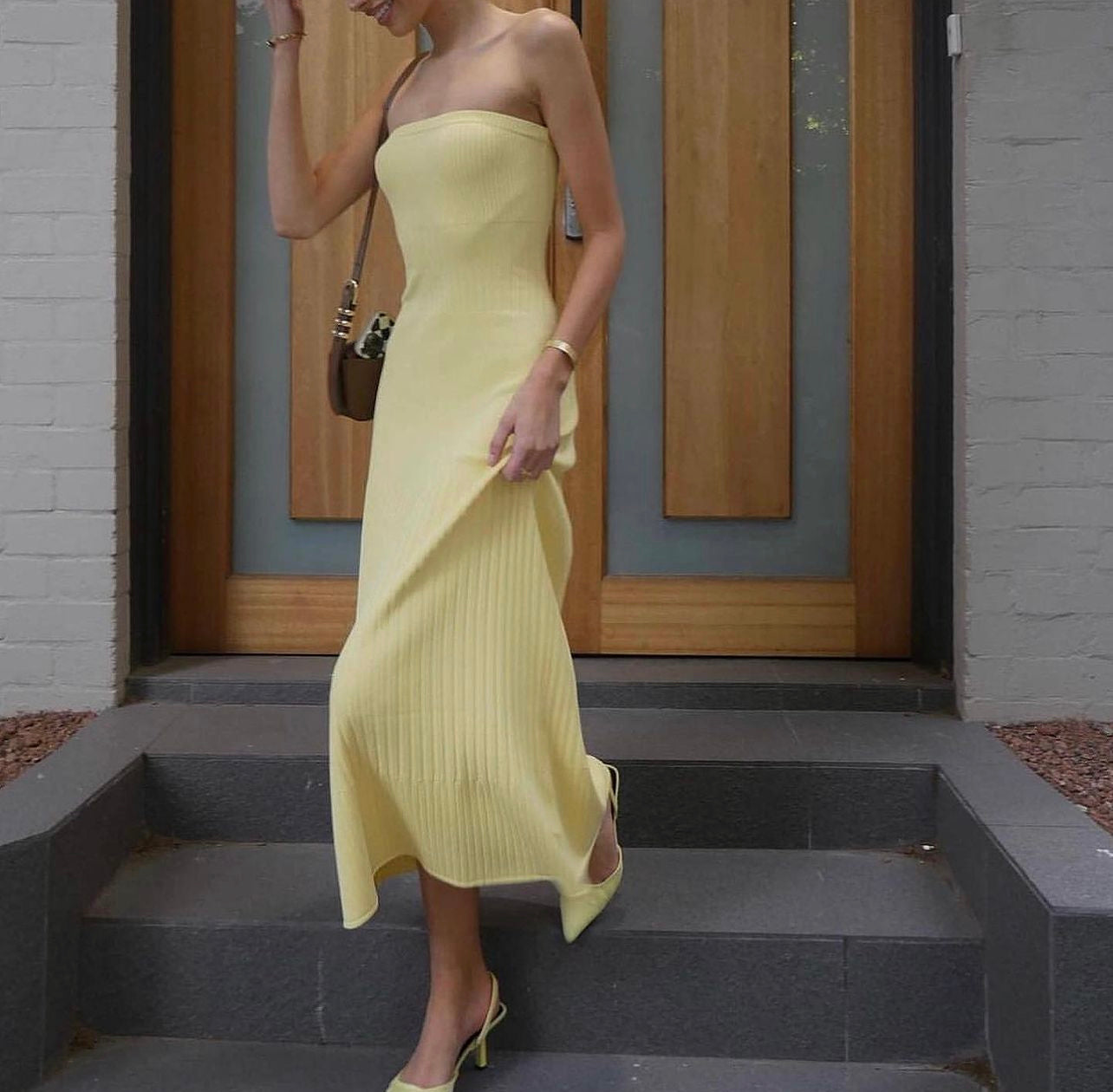 Kookai ‘Serah’ lemon meringue strapless midi