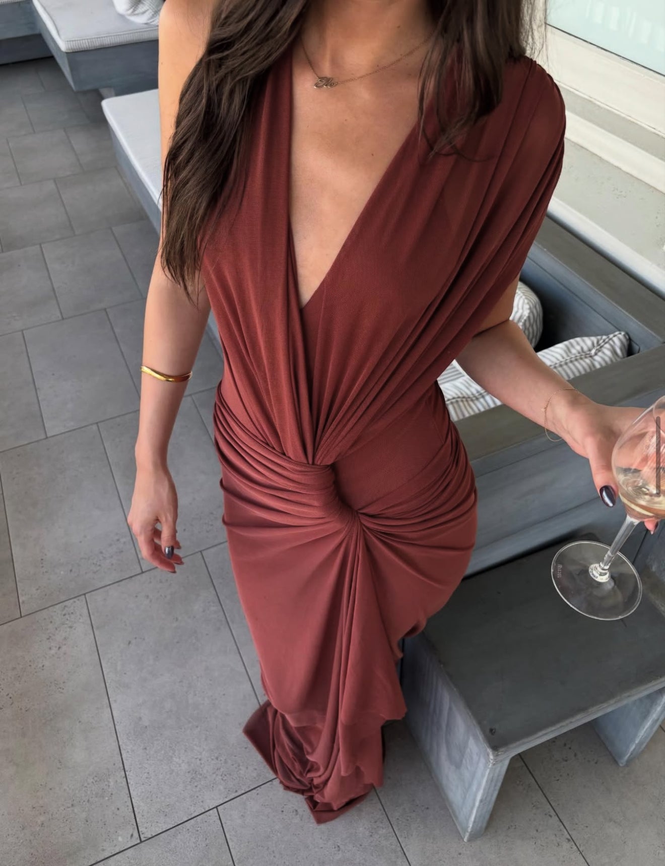 Bec and Bridge Leia drape rust gown