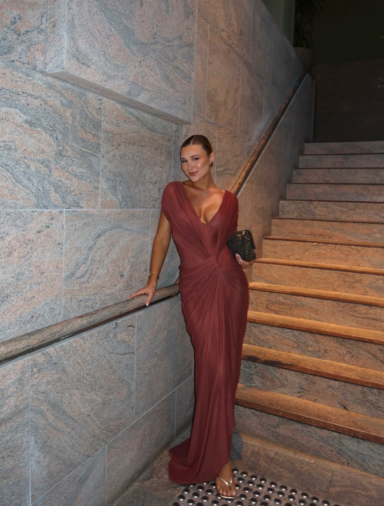 Bec and Bridge Leia drape rust gown