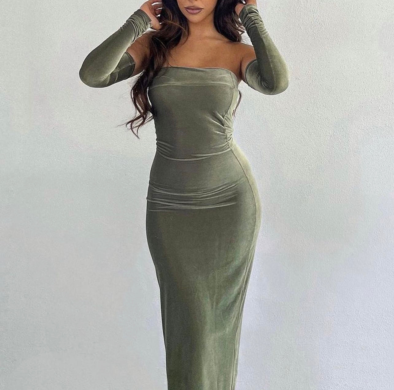 7th&York ‘Camryn’ Olive Suede Maxi